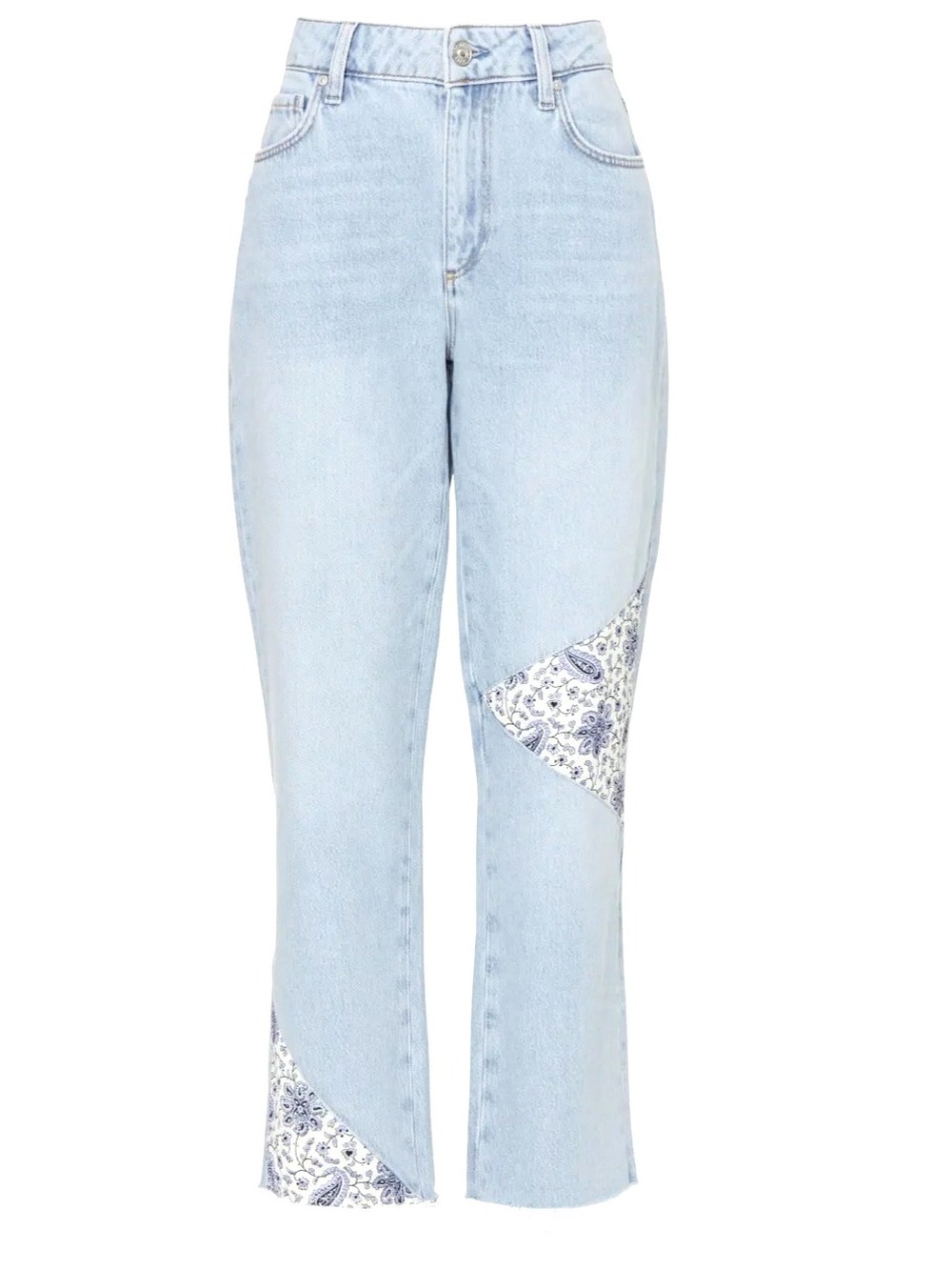 PAIGE Noella Womens 27 Patchwork Kick Crop Jeans Paisley Bandana Light Wash 4/6
